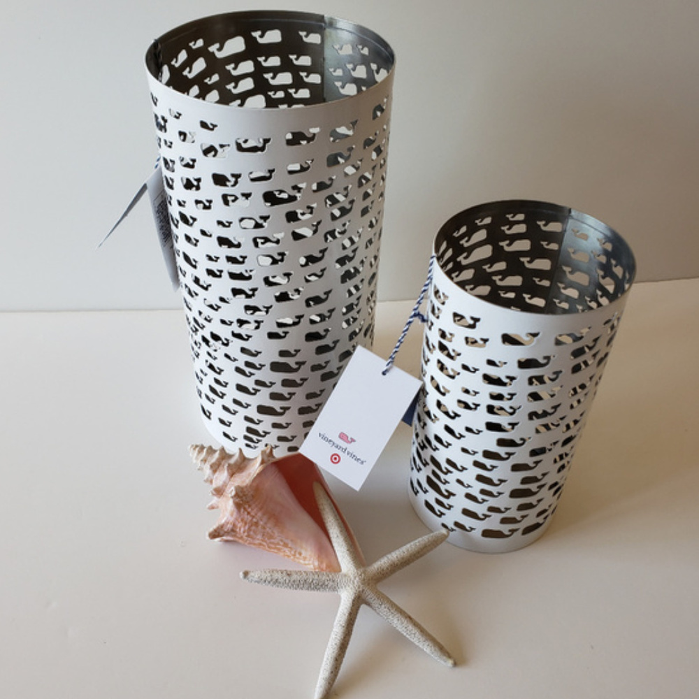 NWT - Vineyard Vines Whale Metal Cutout Lantern Set of 2 (12" x 6" & 9" x 4.5")